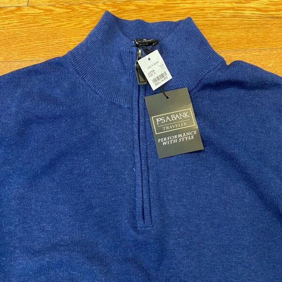 Jos A Bank Traveler Sweater Mens Size XL Pima Cotton Knit Quarter Zip NWT Blue - Picture 5 of 9